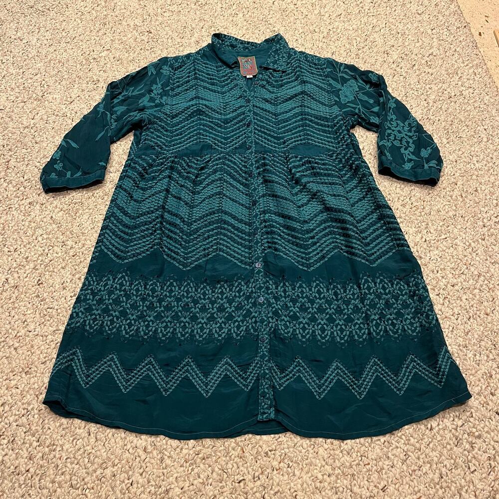 Johnny Was Ziggy Button Down Tunic S Embroidered Boho Rayon Casual